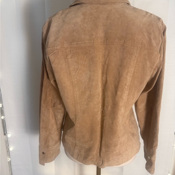 Vintage Y2K Coldwater Creek 100% Leather Jacket Tan Camel Snap Front Size M - Picture 4 of 8